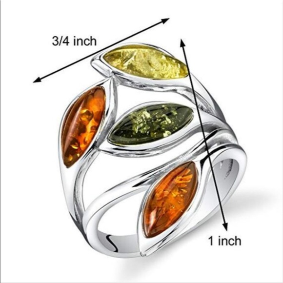 Gorgeous Silver Amber/Olive Leaf Ring - Picture 6 of 8